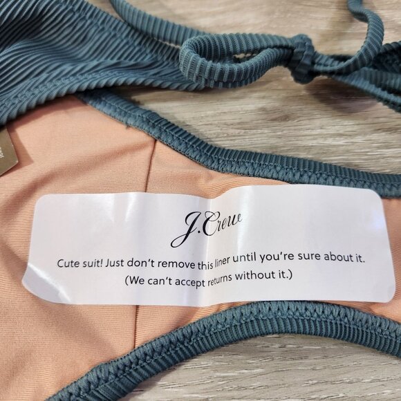 J. Crew Green Ribbed Curved Waist Cheeky String Bikini Bottom New W Tags Women L - Picture 7 of 16
